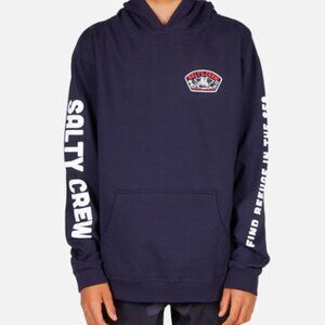 Boys' Salty Crew Trollin Hooded Sweatshirt (Navy Blue) - Large - New